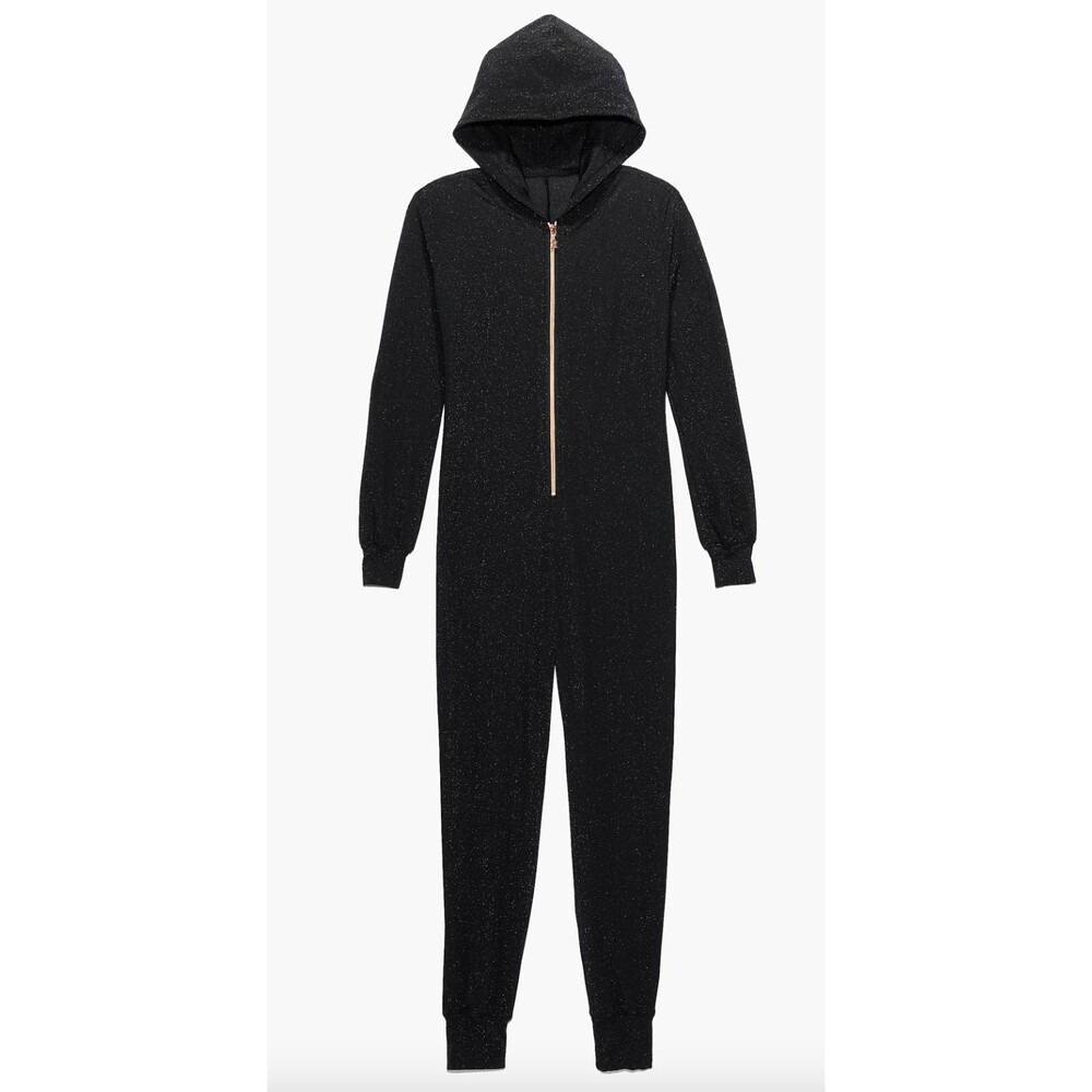 Savage X Fenty Sleep & Shine Hooded Jumpsuit XS Black Glitter Sparkle Rihanna